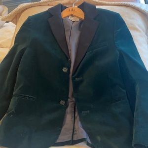 Children's Velvet Blazer with Contrast Collar - Deep Green